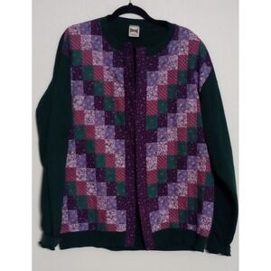 Vintage Cheetah Patchwork Cardigan Sweatshirt Floral Grandmacore Women XL Tall